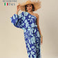 Royal Wave One Sleeves Stunner Dress