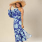 Royal Wave One Sleeves Stunner Dress