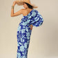 Royal Wave One Sleeves Stunner Dress