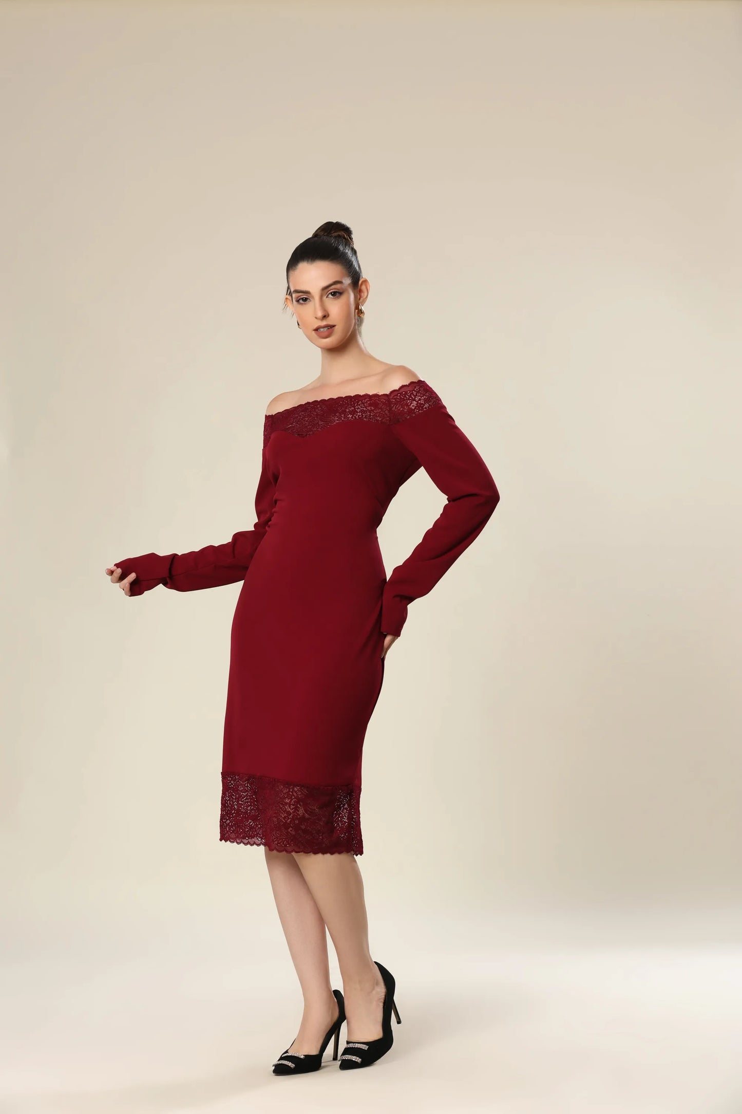 Sculpted Lace Silhouette Dress
