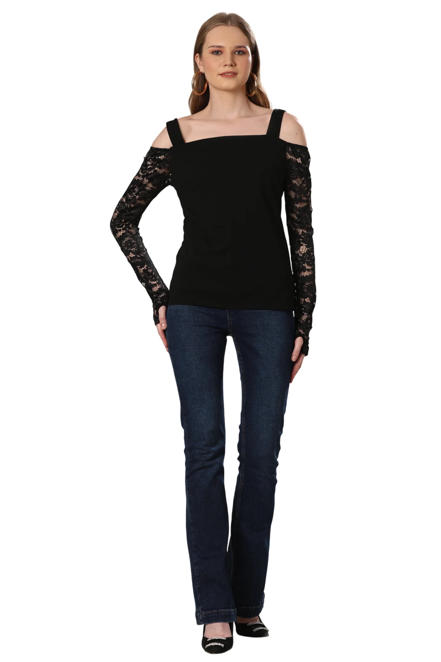 Sheer Lace Sleeve Fitted Top