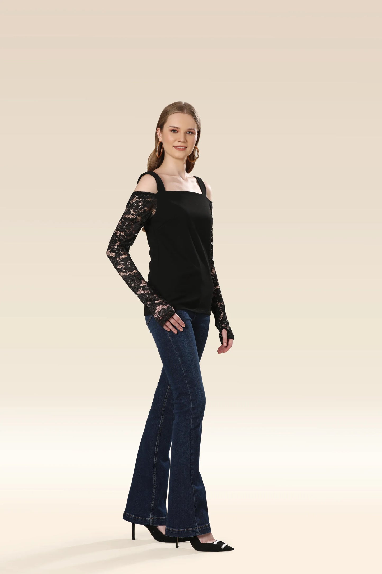 Sheer Lace Sleeve Fitted Top