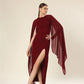 Sheer Wine Elegance Side Slit Ensemble Dress