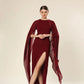 Sheer Wine Elegance Side Slit Ensemble Dress