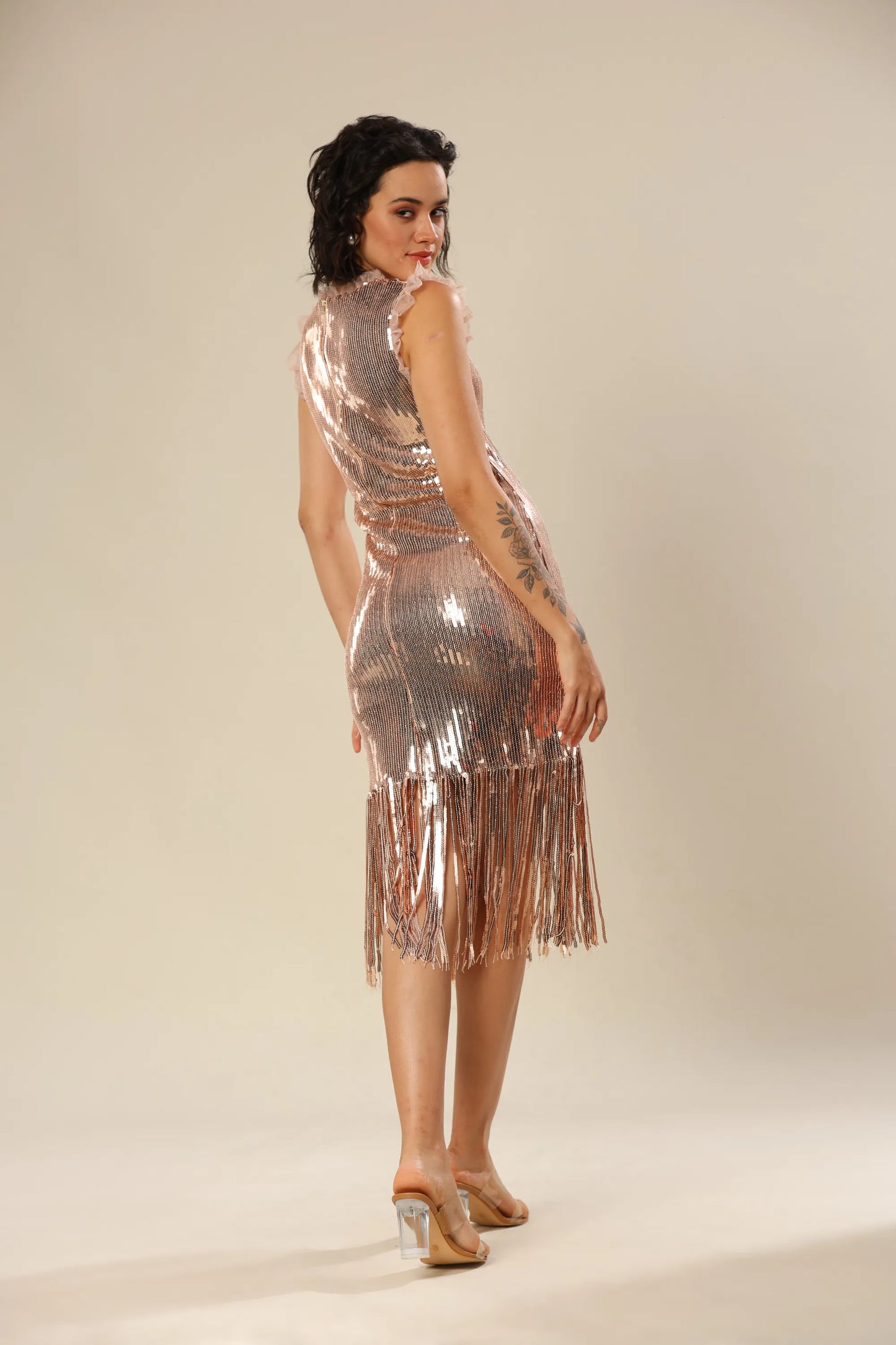 Sultry Gold Tassel Elegance Dress