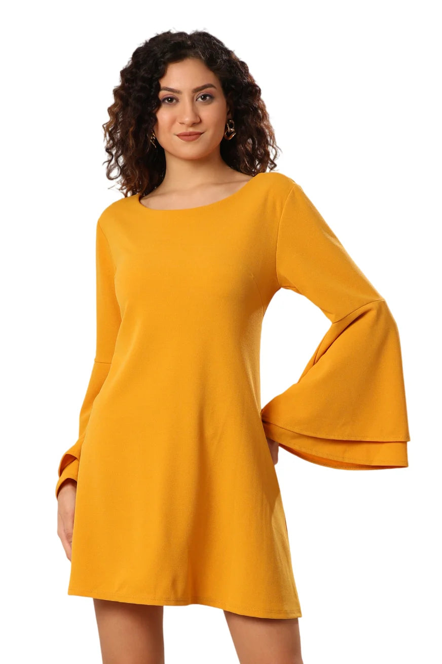 Sunflower Symphony Interlocking Straps & Bell Sleeve Dress