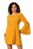 Sunflower Symphony Interlocking Straps & Bell Sleeve Dress