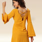 Sunflower Symphony Interlocking Straps & Bell Sleeve Dress