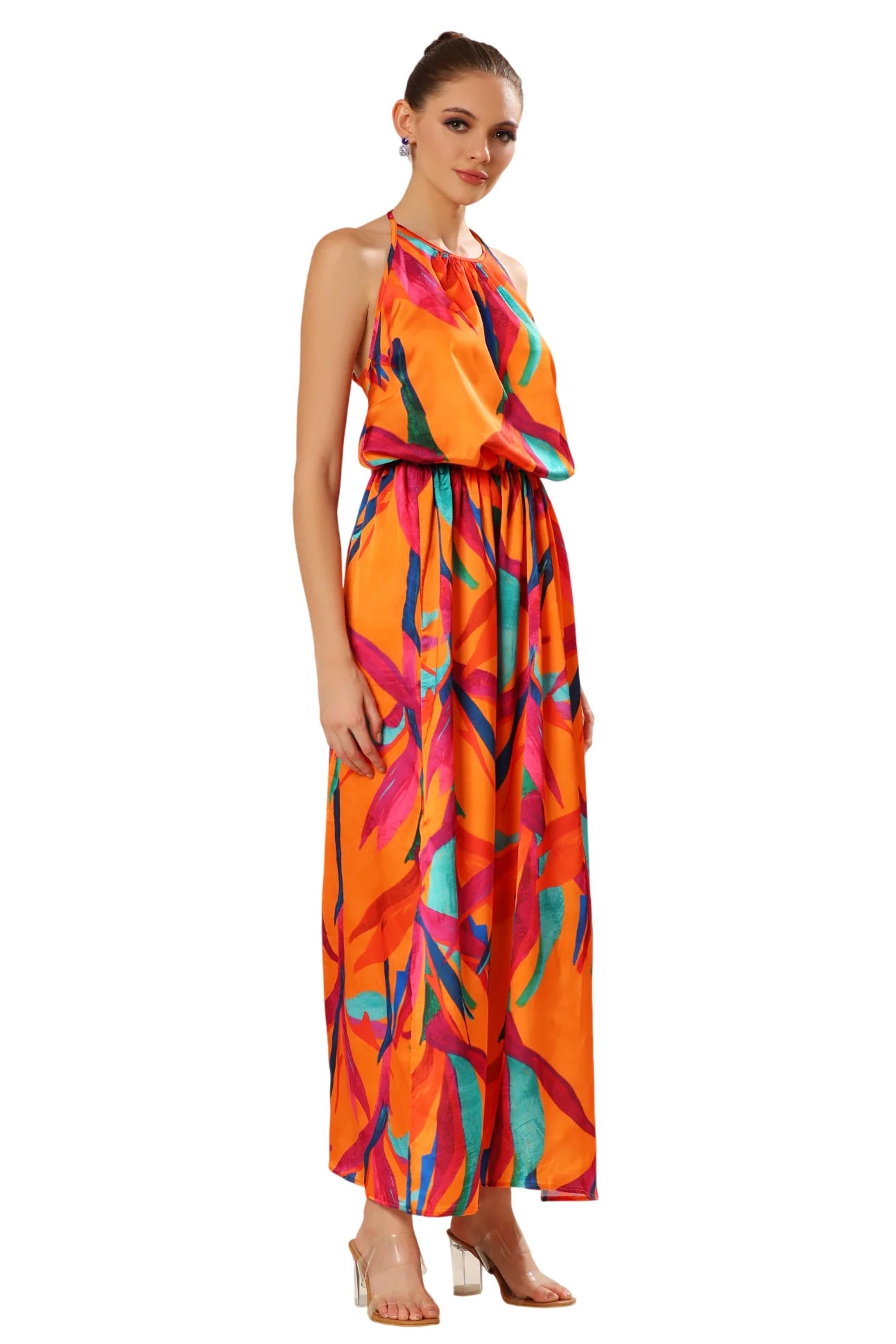 Tangerine Temptation Side Slit Ensemble Dress