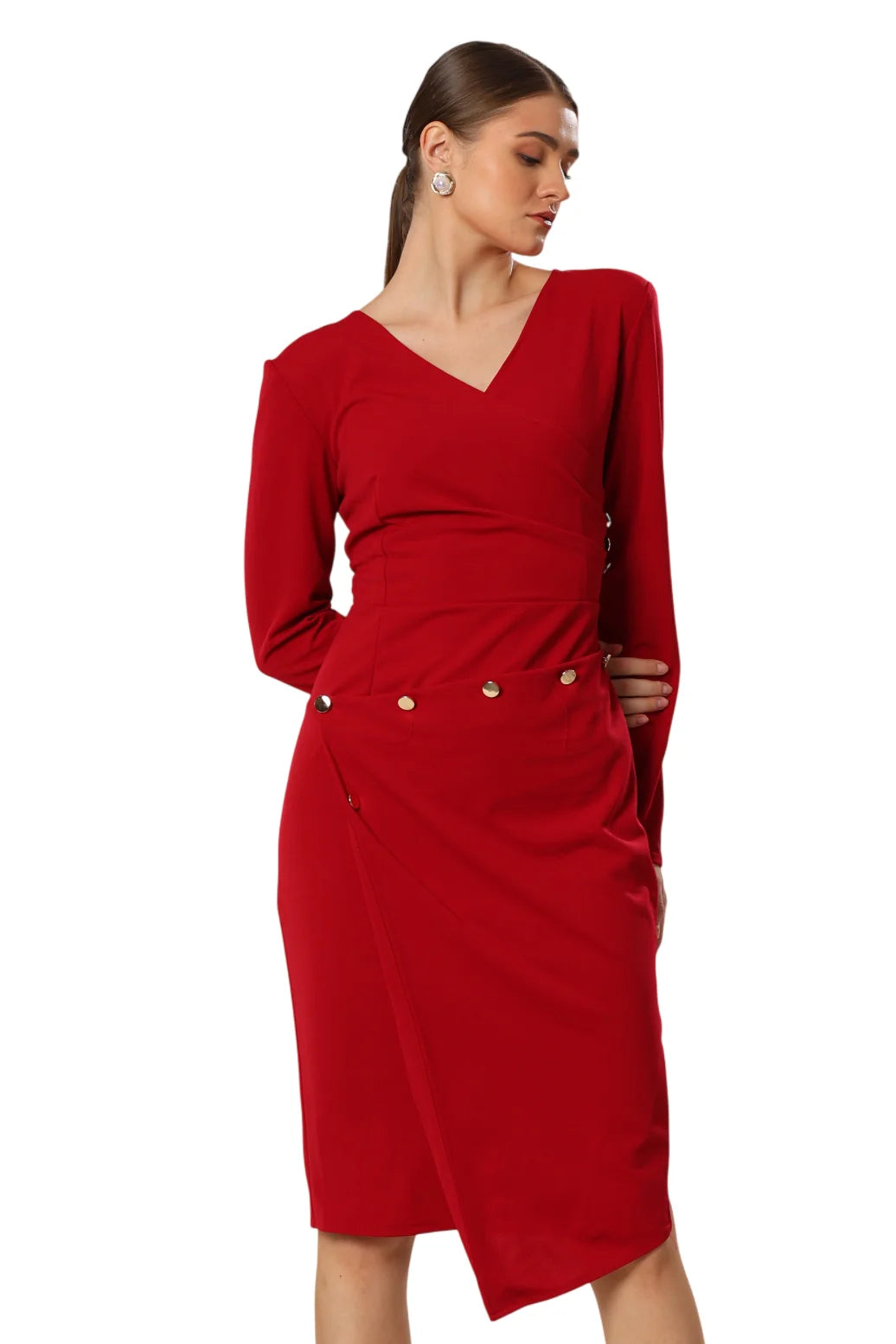 Trendy Plunge Neckline Adorned With Buttons Dress