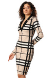Vogue Grid Belted Beauty Dress