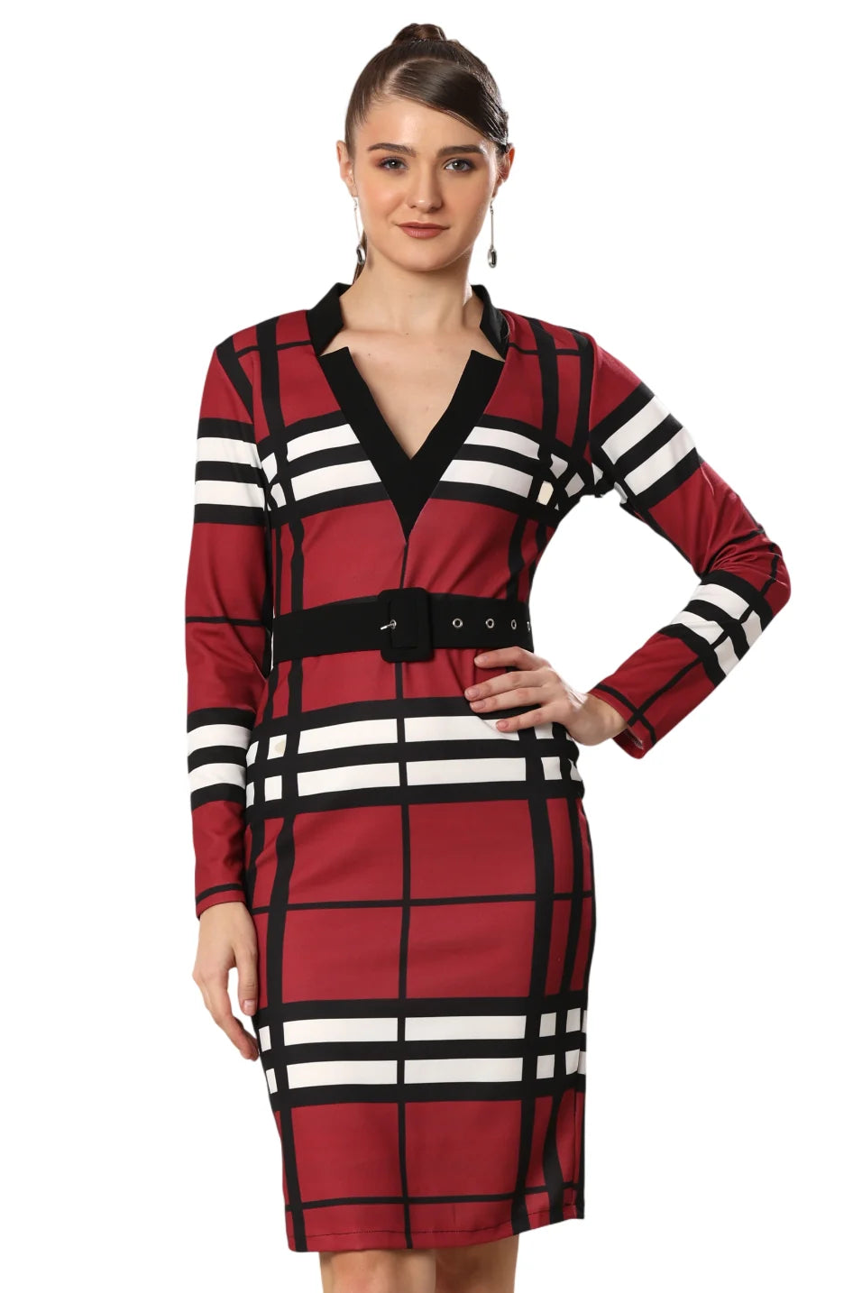 Vogue Grid Belted Beauty Dress