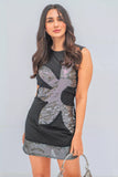 Black Sapphire Sequin Bloom Mini Dress
