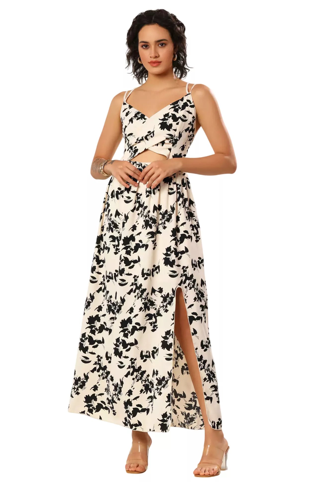Crossover In Cream Floral Delight Dress