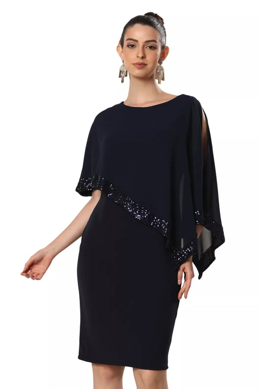 Deep Blue Sequin Cascade Dress