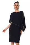 Deep Blue Sequin Cascade Dress