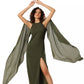 Leafy Elegance Side Slit Ensemble Dress
