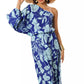 Royal Wave One Sleeves Stunner Dress