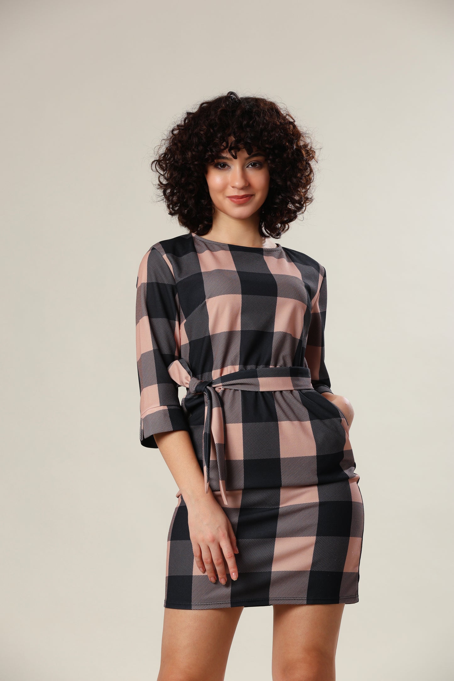 Smoky Vogue Checkered Elegance Dress