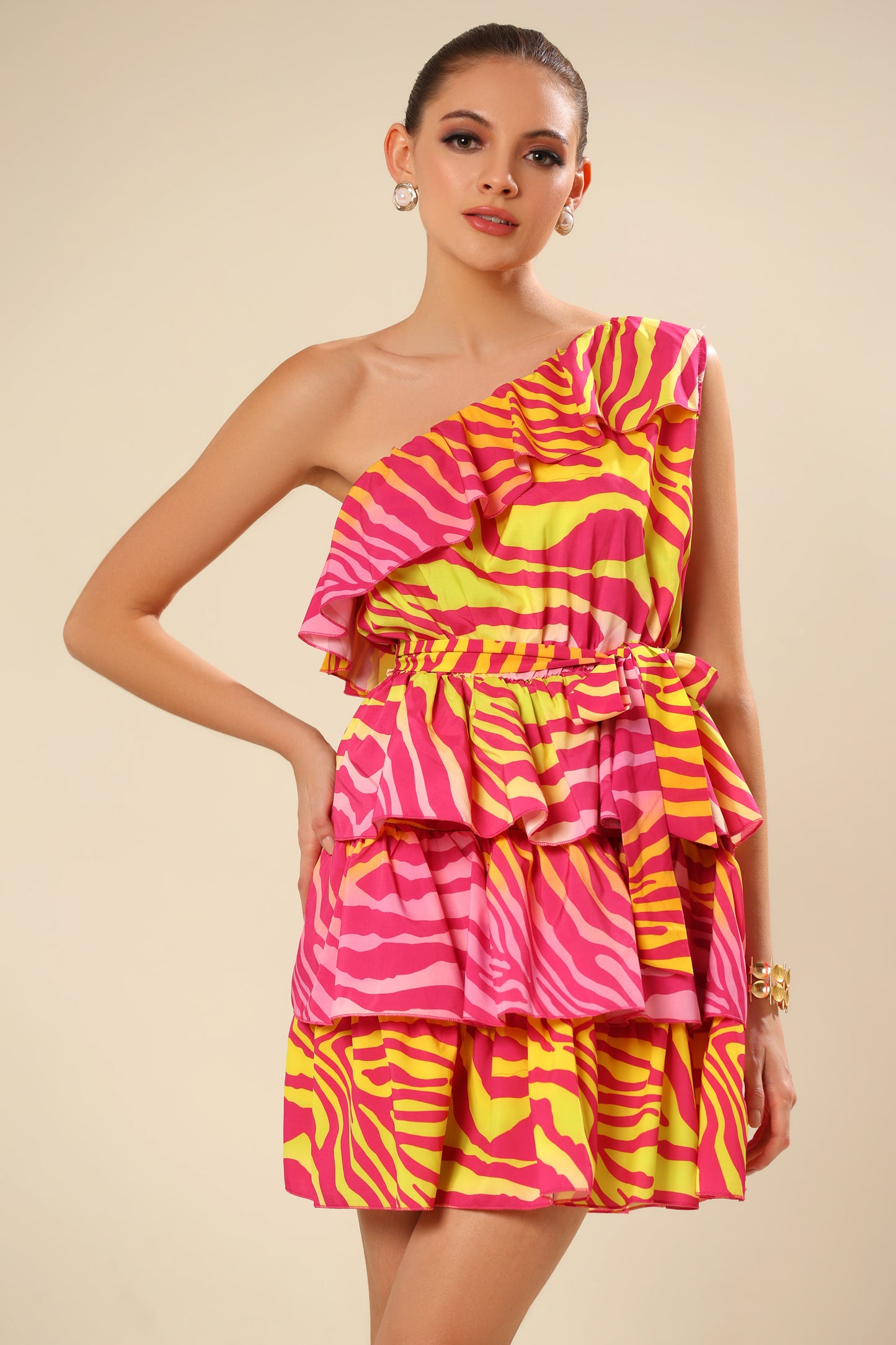 Zesty Zebra Pink Ruffle Temptation Dress