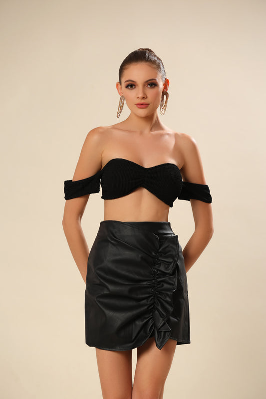 Faux Leather Twisted Skirt