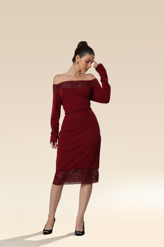 Sculpted Lace Silhouette Dress