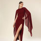 Sheer Wine Elegance Side Slit Ensemble Dress