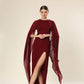 Sheer Wine Elegance Side Slit Ensemble Dress