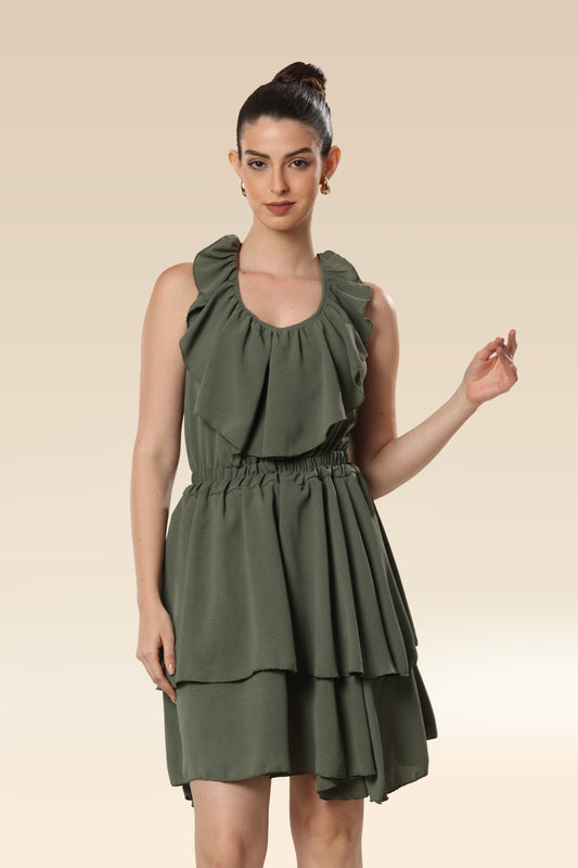 Plunging Olive Glamour Dress
