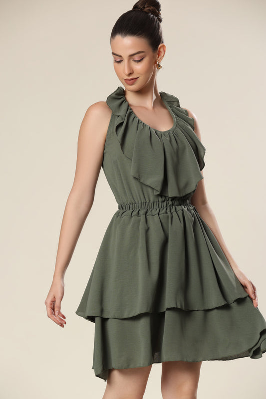 Plunging Olive Glamour Dress