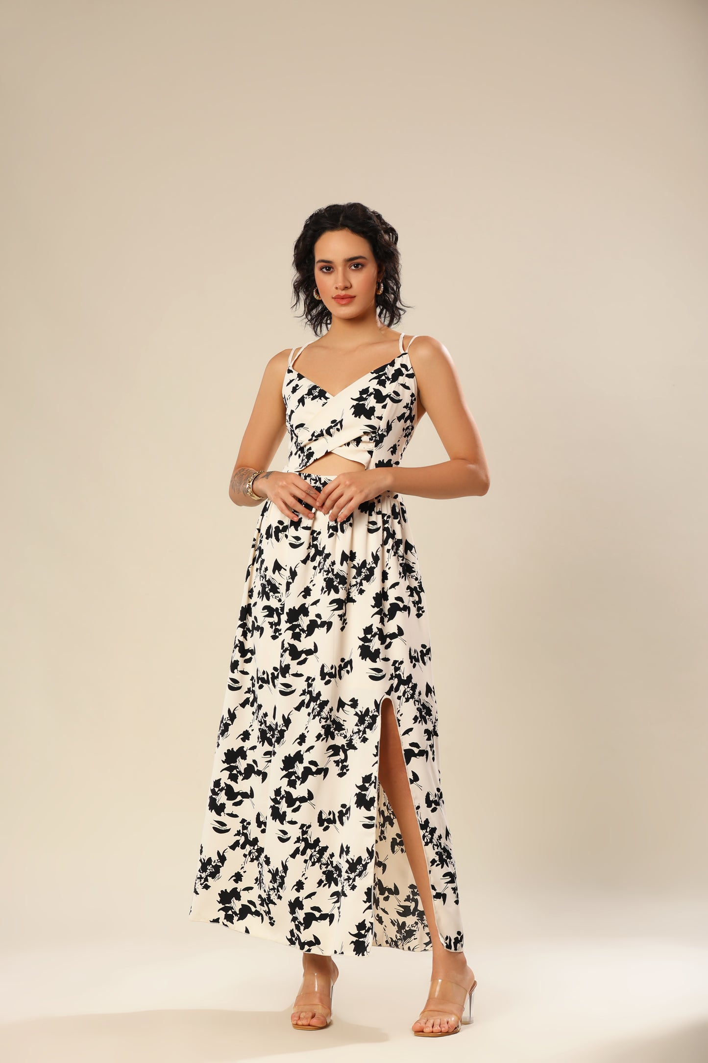 Crossover In Cream Floral Delight Dress