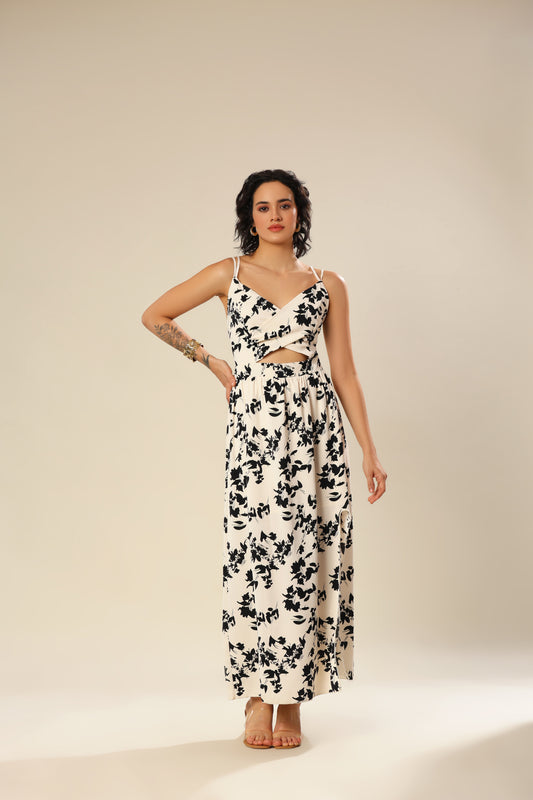 Crossover In Cream Floral Delight Dress
