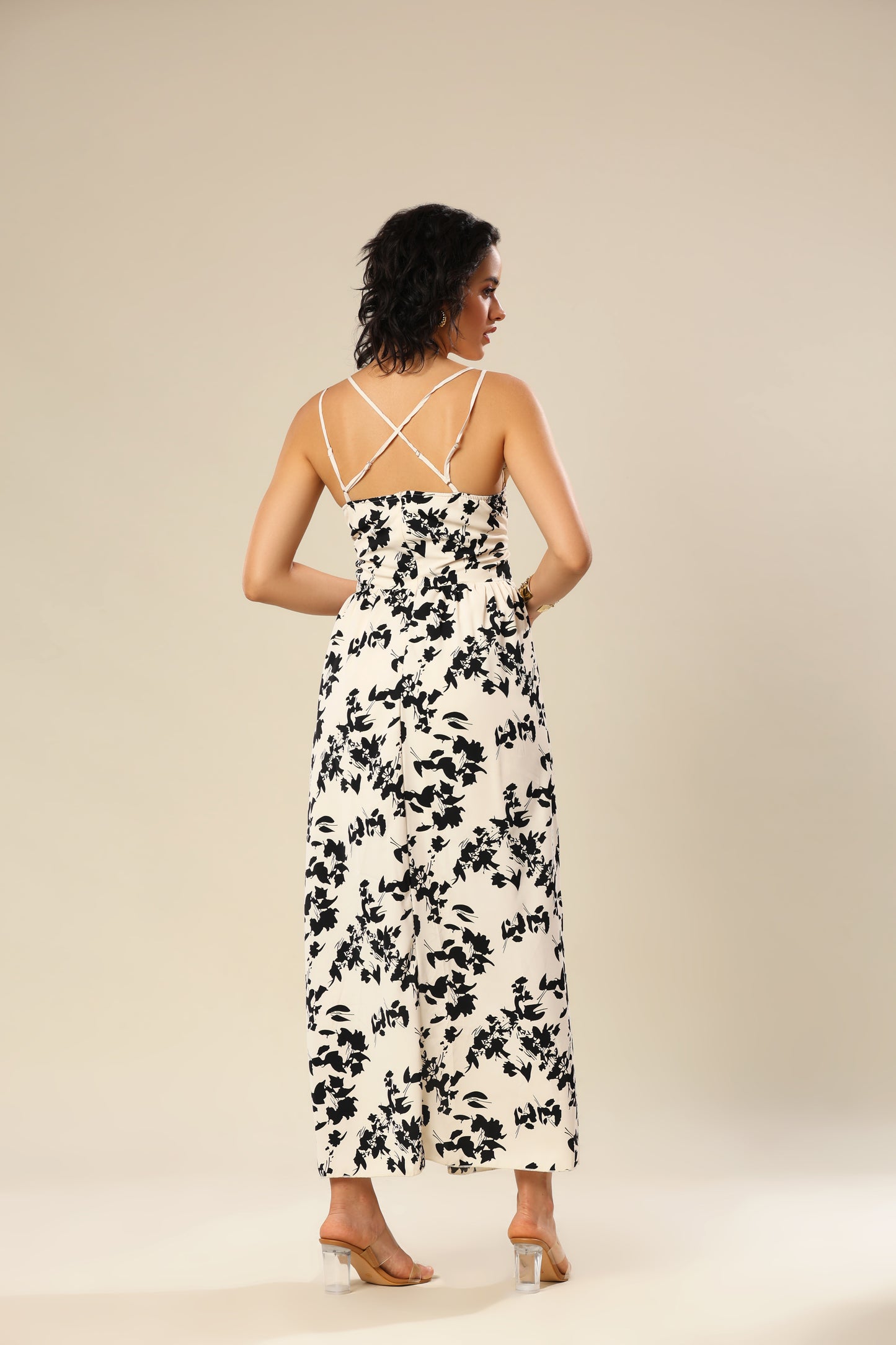 Crossover In Cream Floral Delight Dress