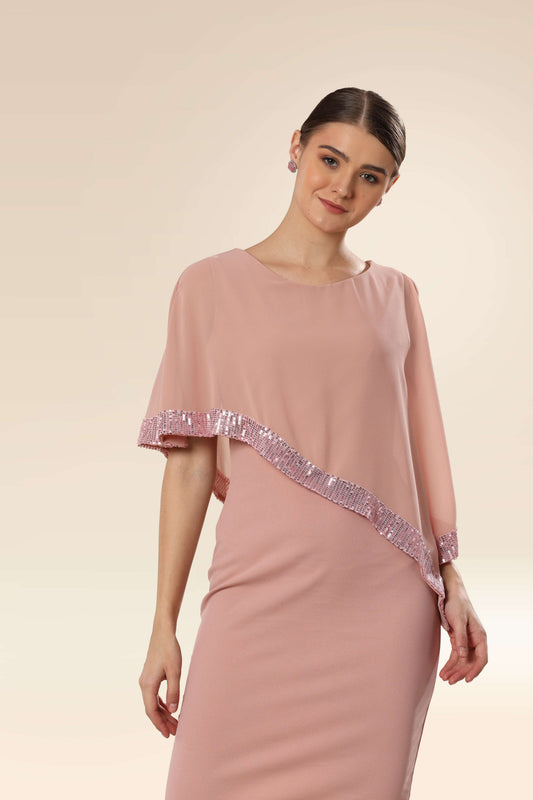 Antique Pink Sequin Cascade Dress
