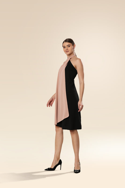 Lustrous Black Tie-Top Ensemble Dress