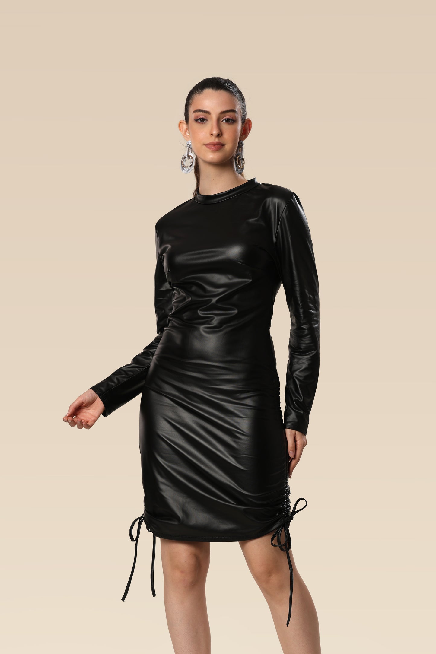 Midnight Muse Strap-Fit Faux Leather Glam Dress