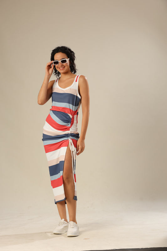 Tied In Color Striped Chic Dress