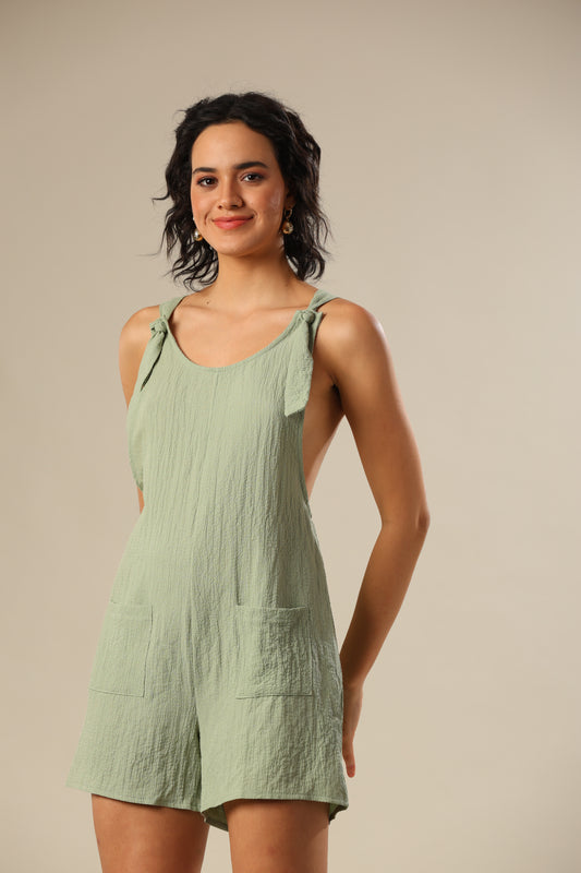 Spearmint Elegance Textured Romper