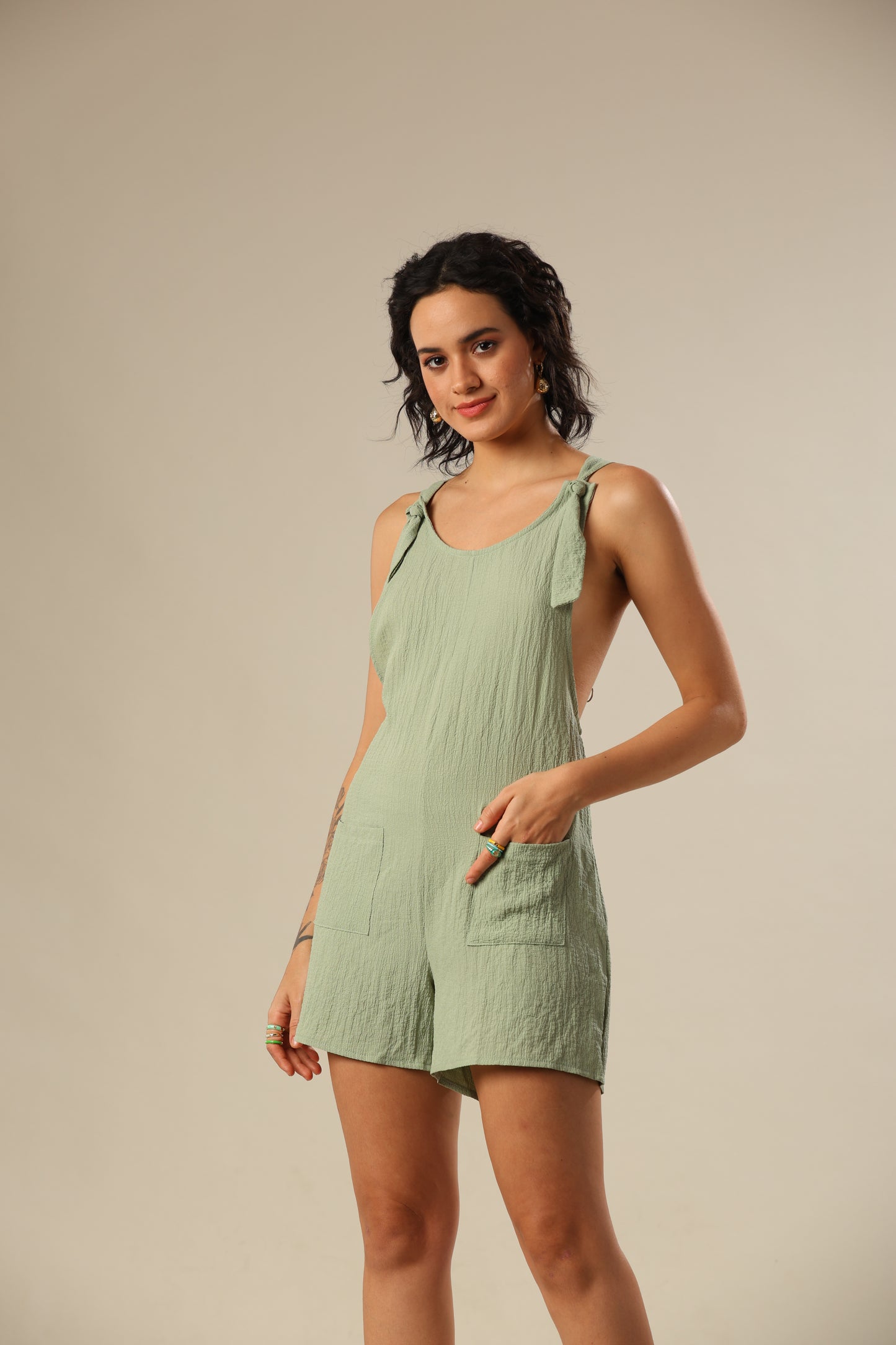 Spearmint Elegance Textured Romper