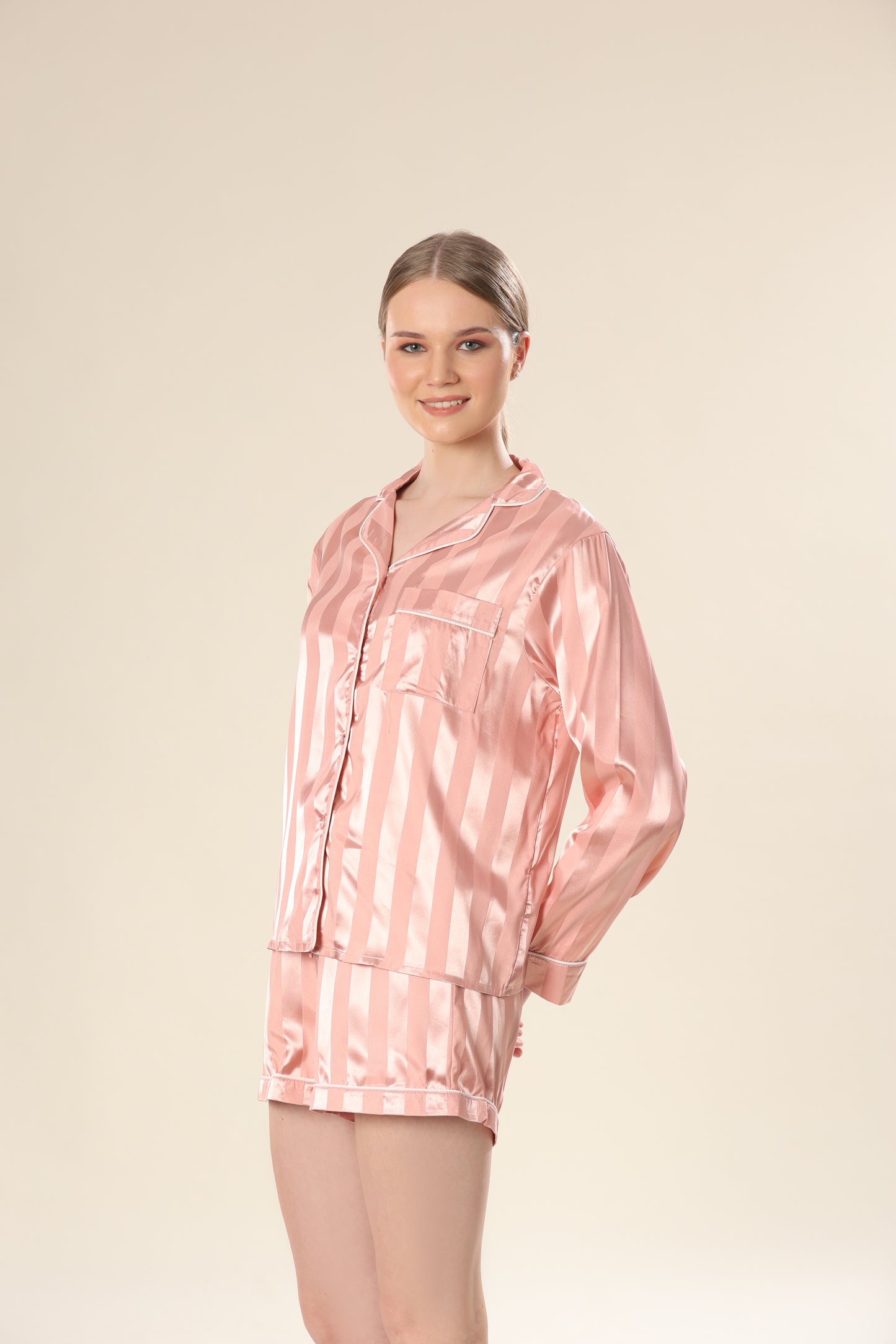 Candy Stripes Pink Satin Night Wear