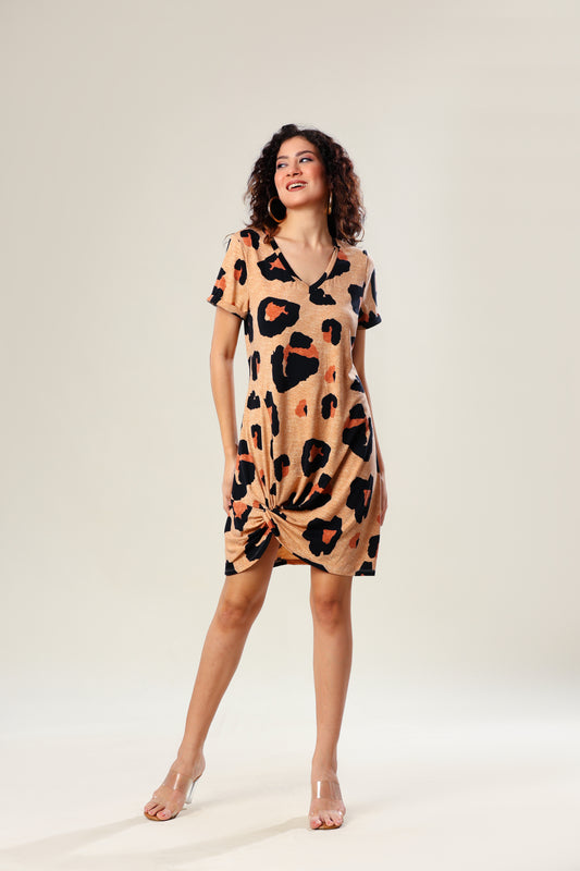 Bronze Leopard Twist Rib Dress