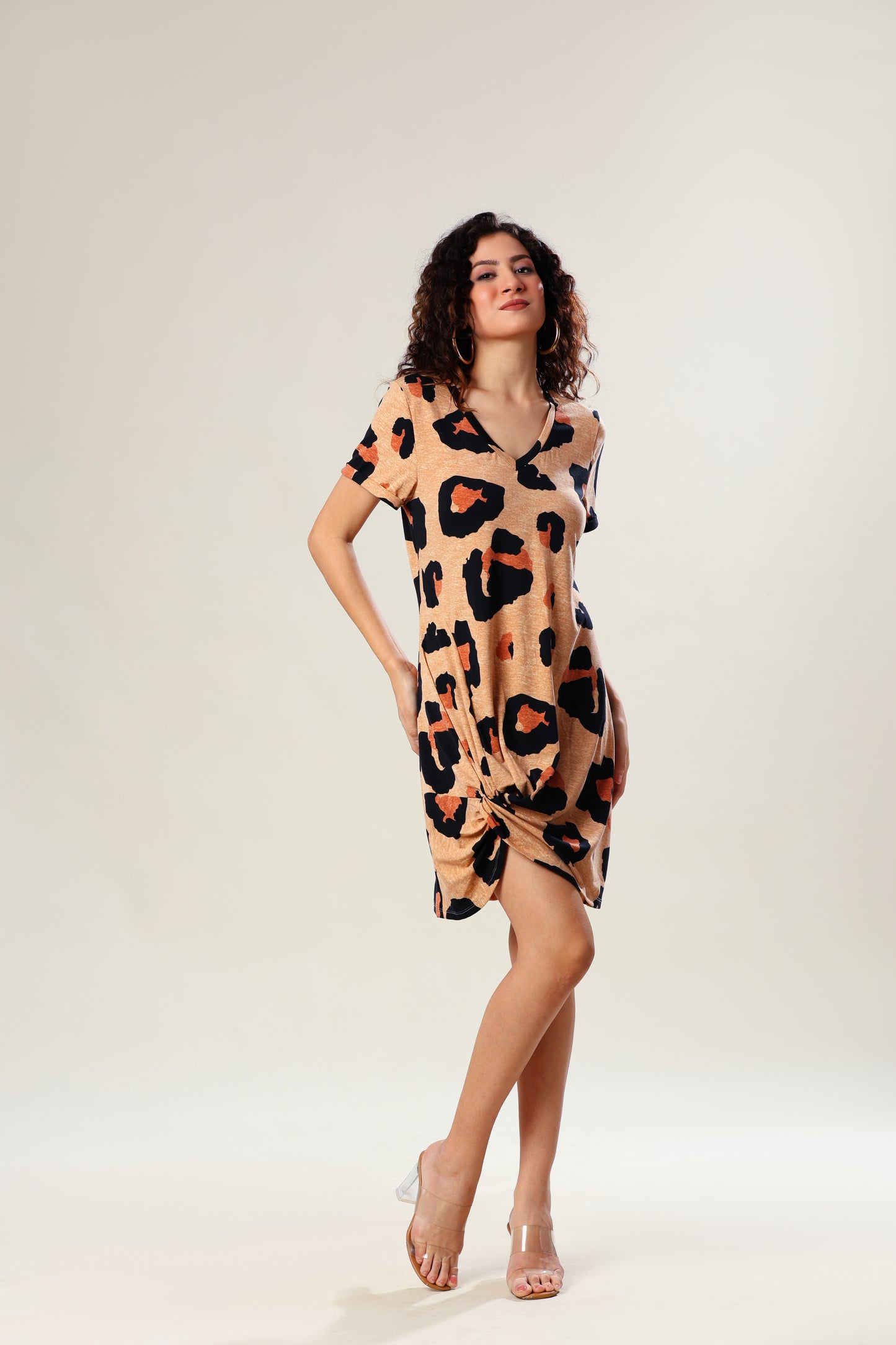 Bronze Leopard Twist Rib Dress