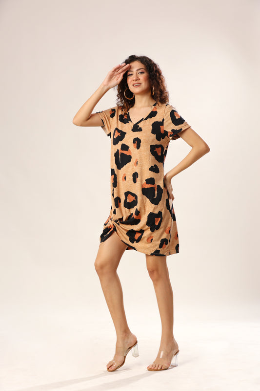 Bronze Leopard Twist Rib Dress