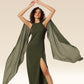 Leafy Elegance Side Slit Ensemble Dress