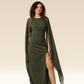 Leafy Elegance Side Slit Ensemble Dress