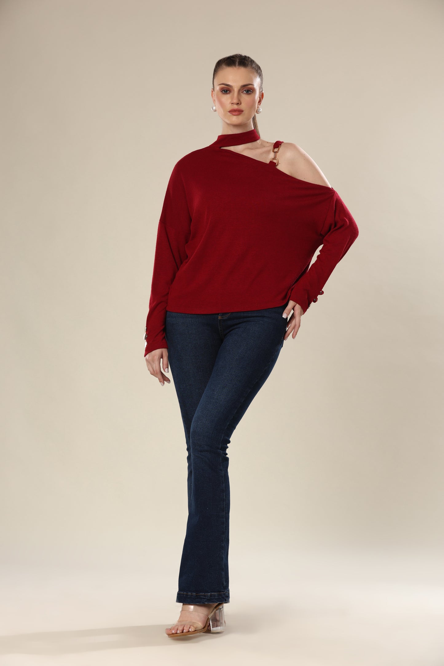 Maroon Majesty Asymmetric Elegance Top