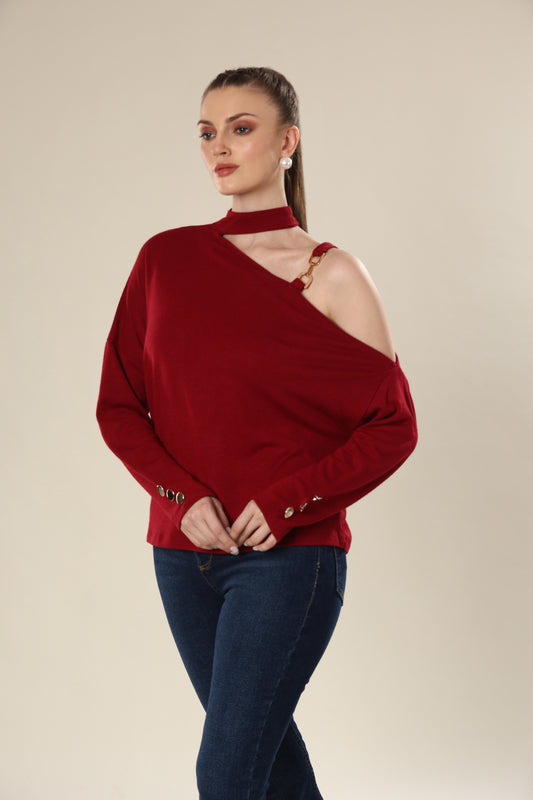 Maroon Majesty Asymmetric Elegance Top