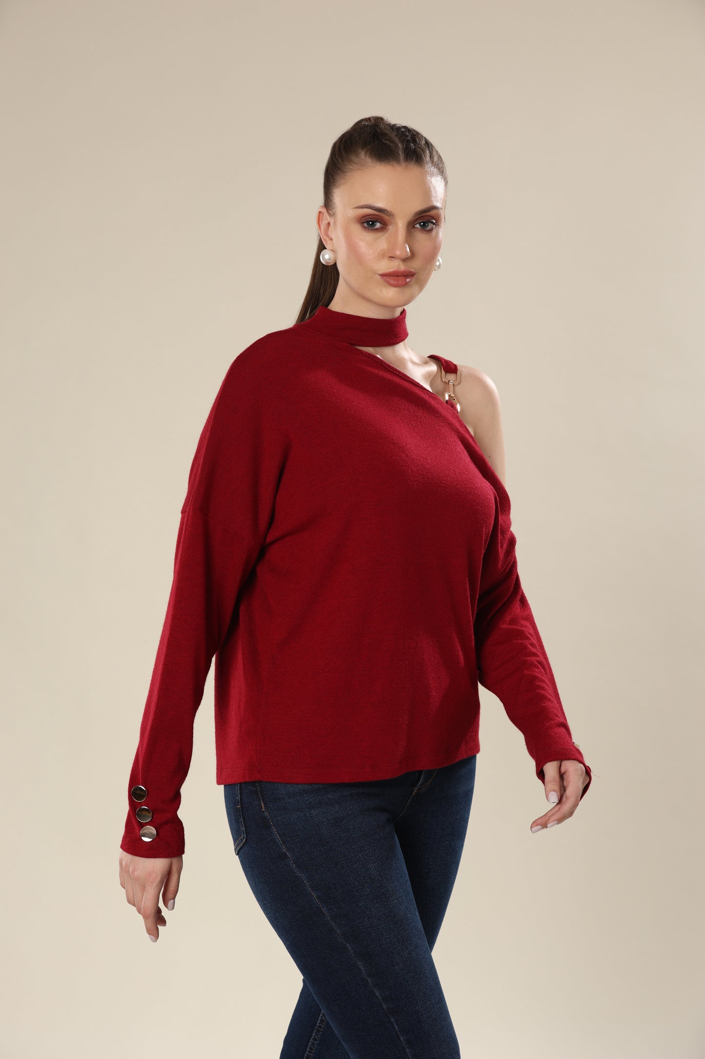 Maroon Majesty Asymmetric Elegance Top