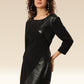 Faux Leather Flair In Black Dress