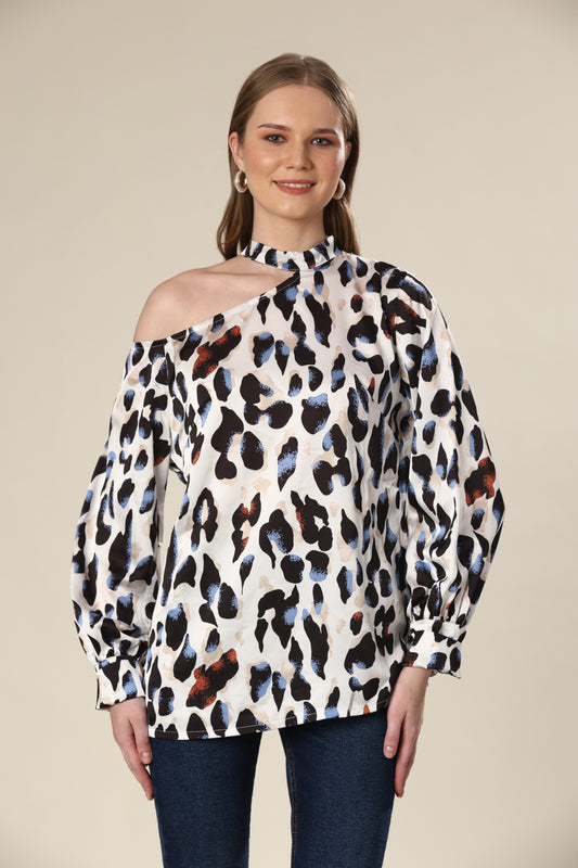 Marbled Majesty Asymmetric Leopard Charm Top